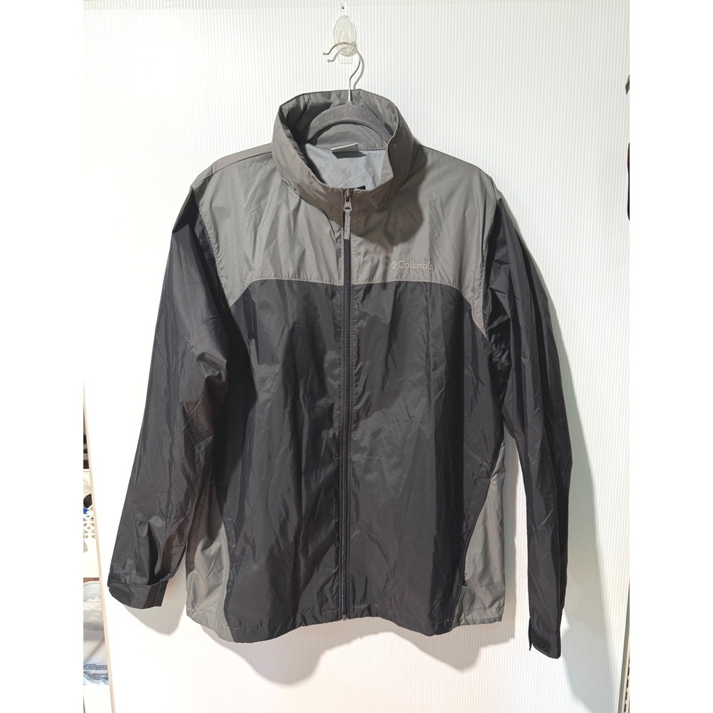 Columbia Windbreaker Jacket Women L Gray Black Full Zip Lightweight Packable